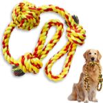 Dog Rope Toys for Aggressive Chewers, 3 Feet Long 3 Knots 2 Handles, Large Size, Natural Cotton